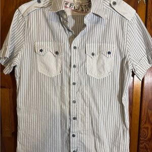 Diesel Blue and White Striped Button-Down Shirt